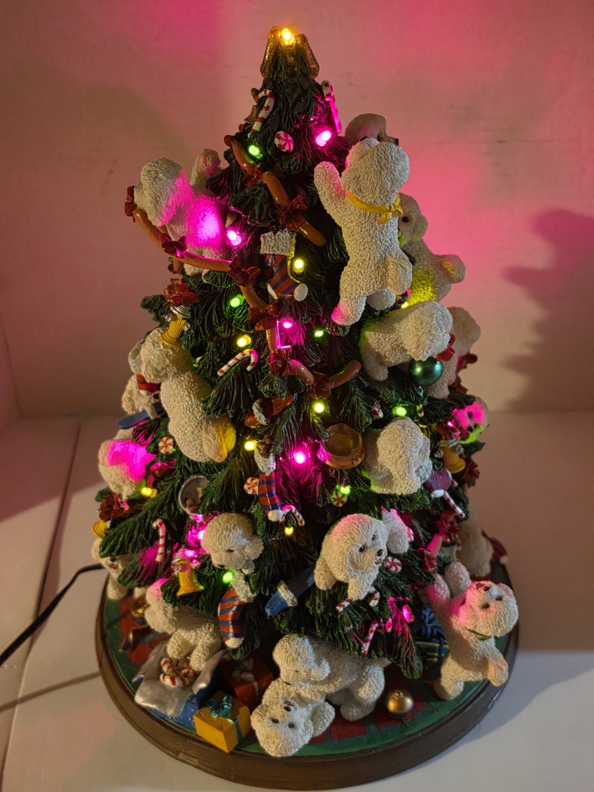 RARE Danbury Mint Bichon Frise Christmas Tree Lighted Dog Decor *READ*