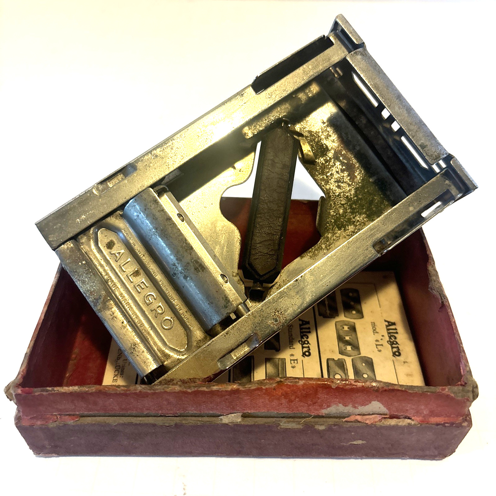 Vintage Allegro Model L Razor Blade Sharpener Swiss Made - Used W/Box & Papers