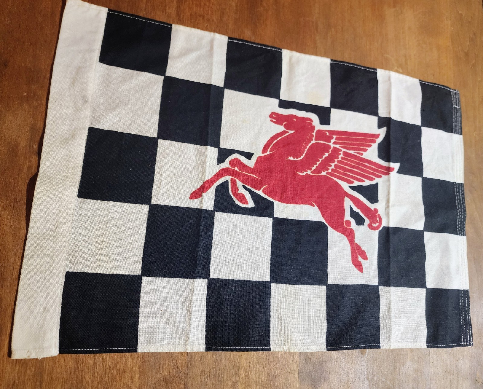 Vintage 1950's checkered Mobil Gas Oil Advertising Flag Pegasus Service Station 