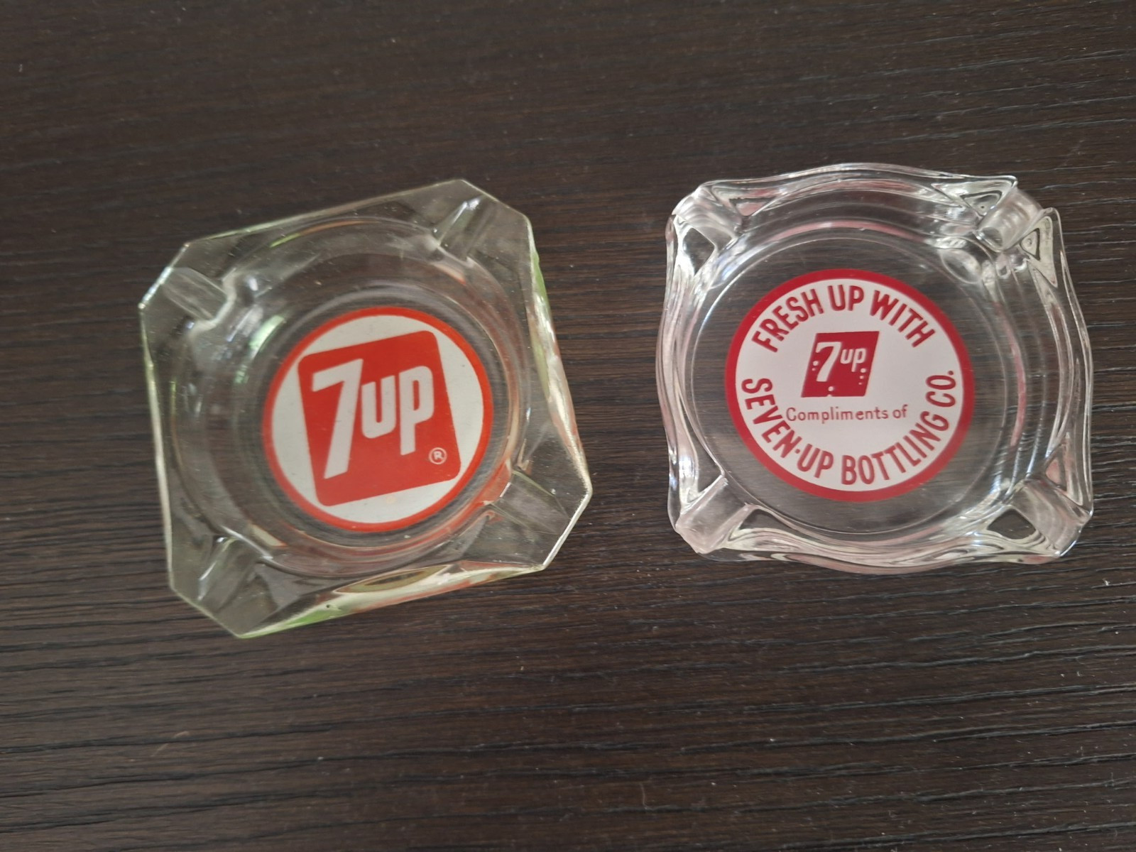 2 Vintage 7up Soda ashtrays 