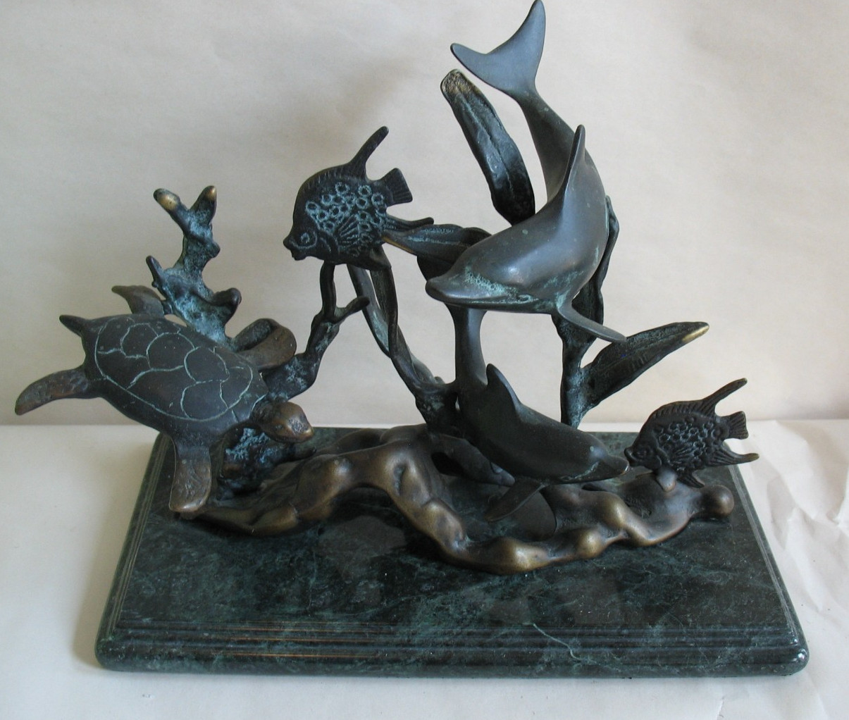 SPI home Dolphin Seaworld Brass Marble Sculpture Coastal Nautical Ocean