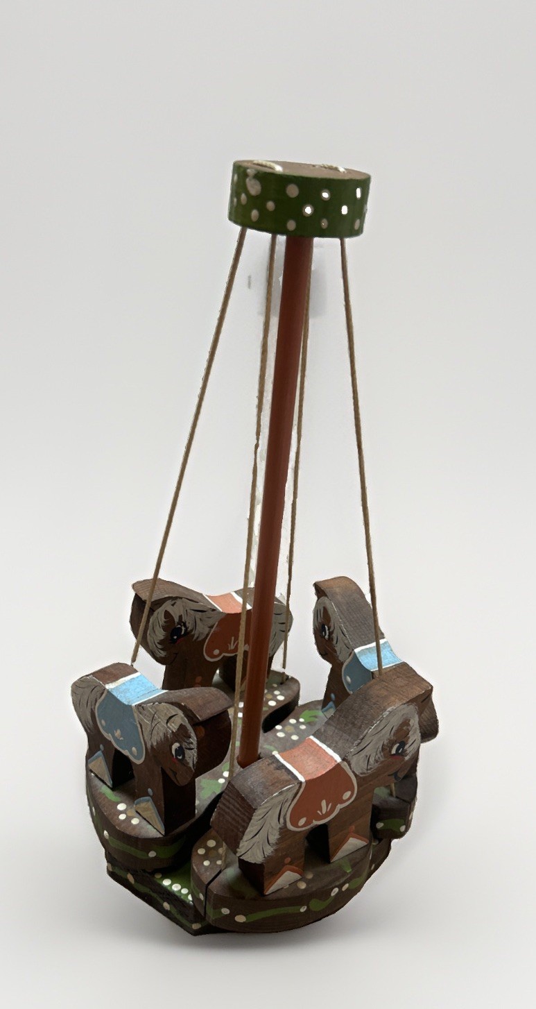 VTG From France Handcrafted Wood Spinning Carousel Four Horses ( Alsace)