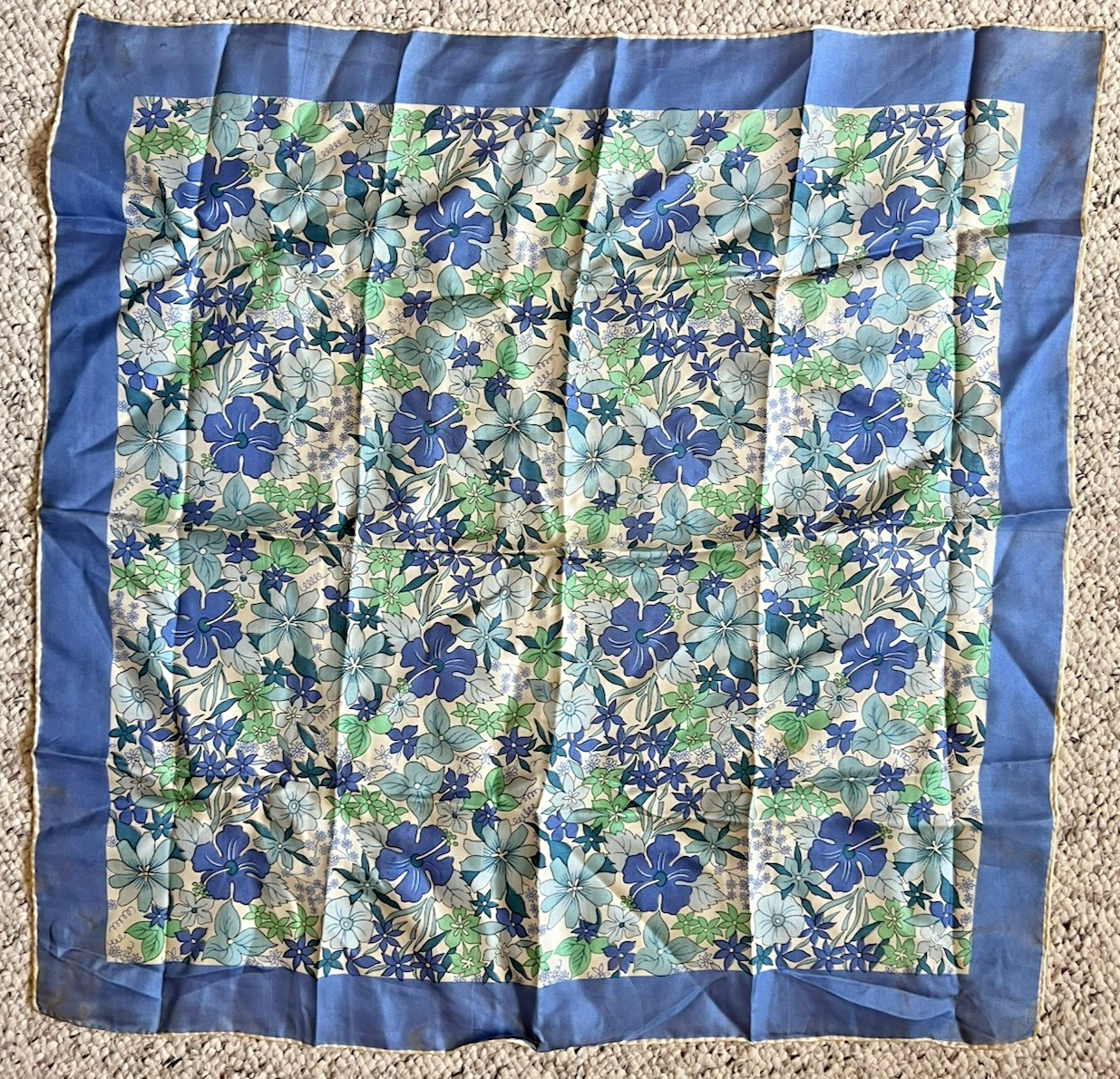 H. A. & E. Smith LTD Vintage 60\'s Bermuda Flowers Silk Square Hand Rolled Scarf