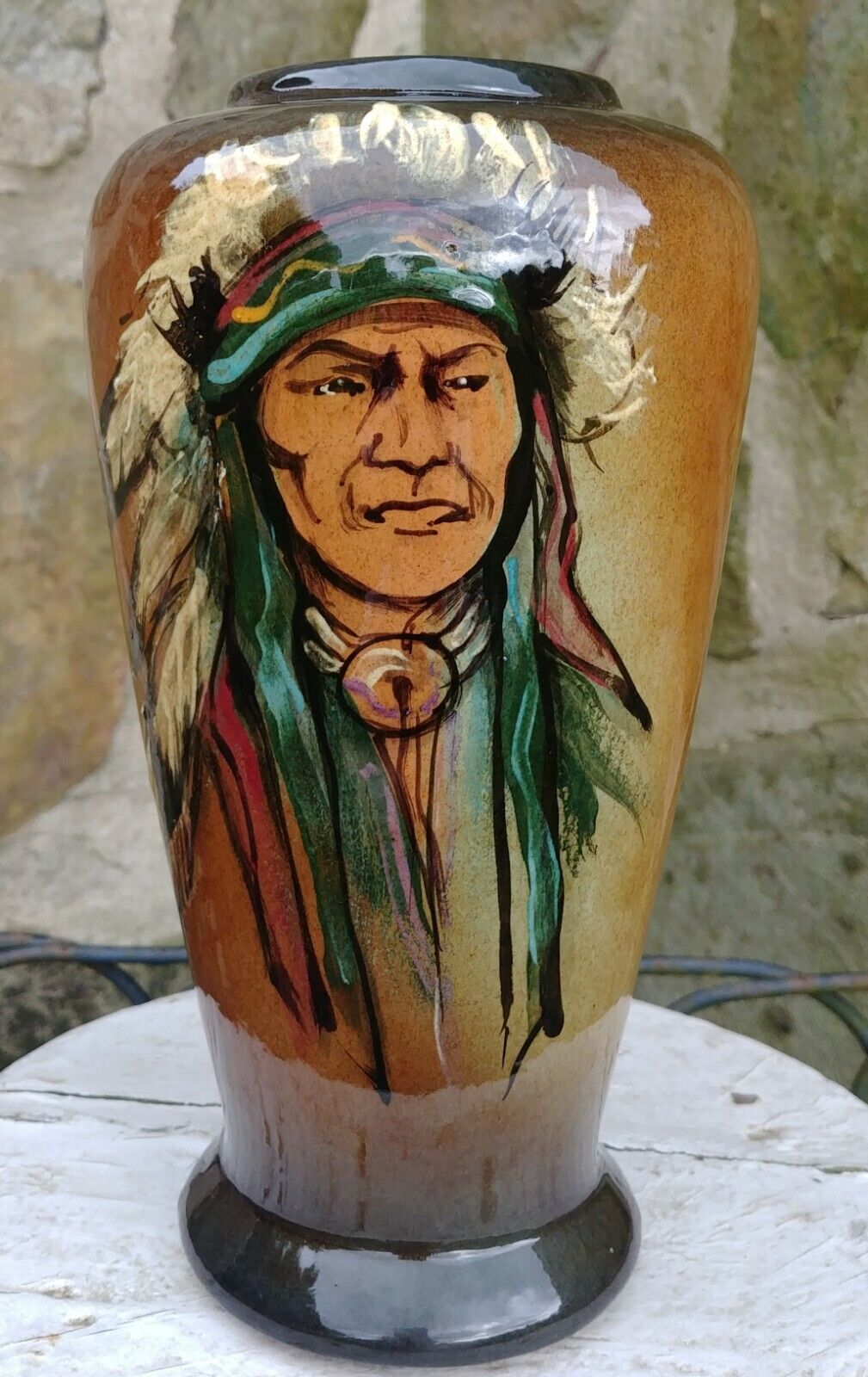 Wihoa Pottery Rick Wisecarver Hand-painted Signed Art Pottery Portrait Vase