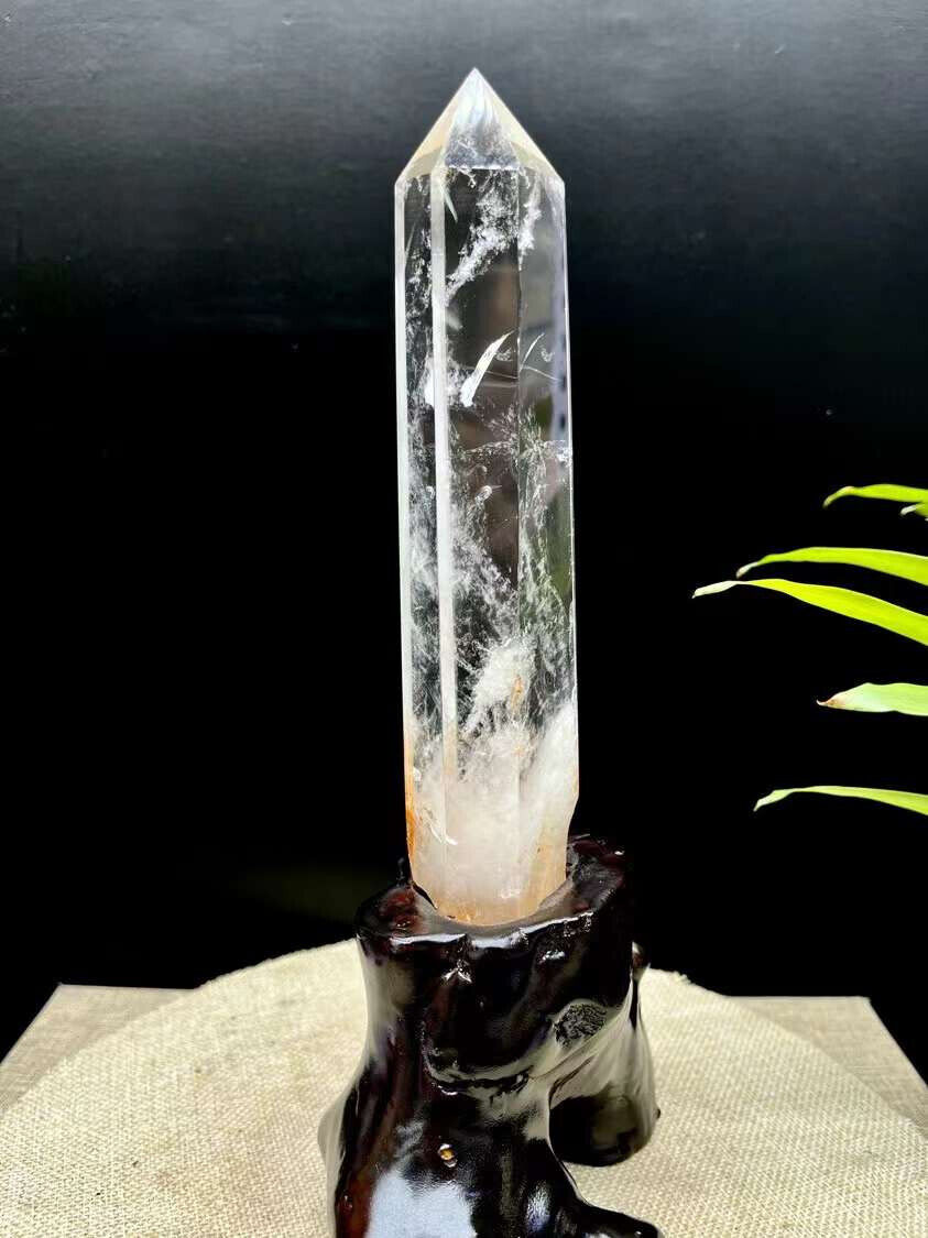 376g Natural White Clear Quartz Obelisk Crystal Wand Point Gem Healing Decor+S