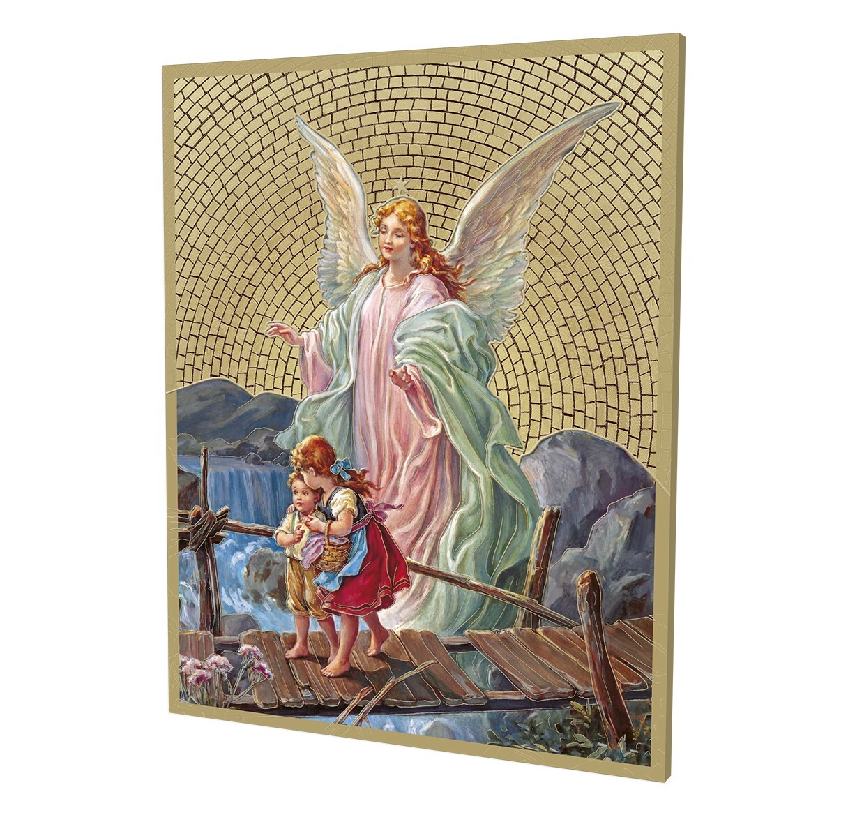 Guardian Angel Gold Foil Mosaic Plaque, Made in Italy, 8\