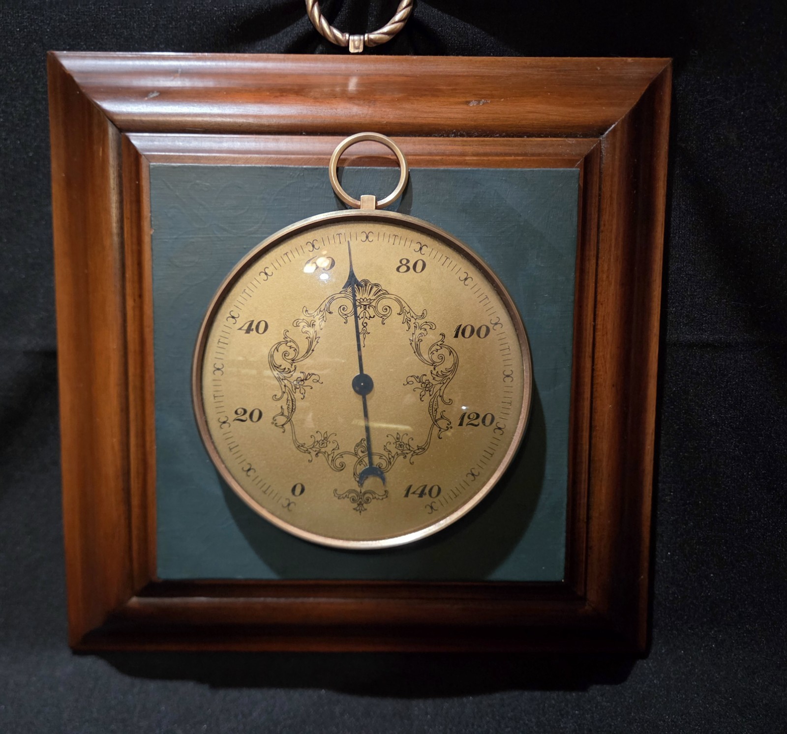 Vintage French Style Brass Wall Thermometer Wood Plaque Ornate Face KBC  WORKING