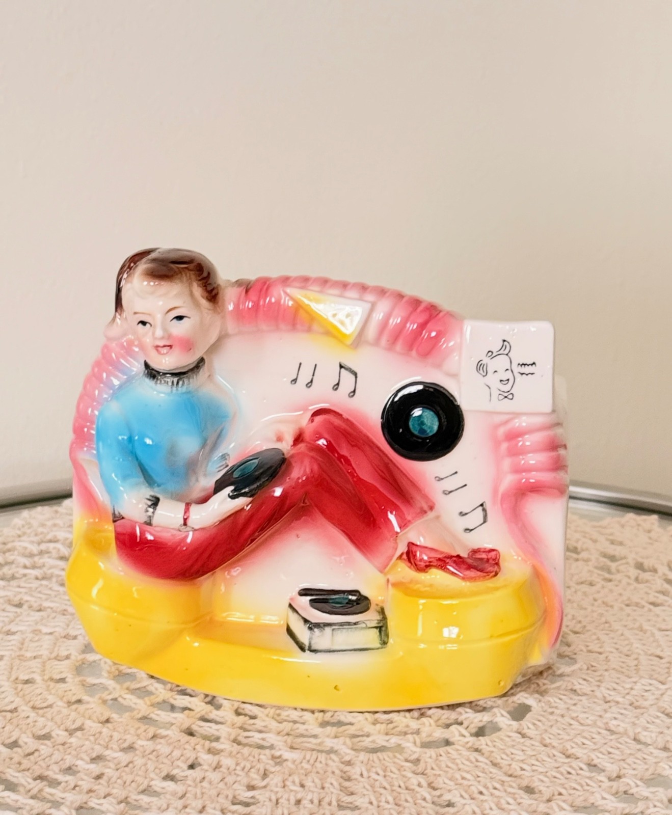 Rubens Original 1950\'s Figural Planter #5107 Girl Playing Records From Japan