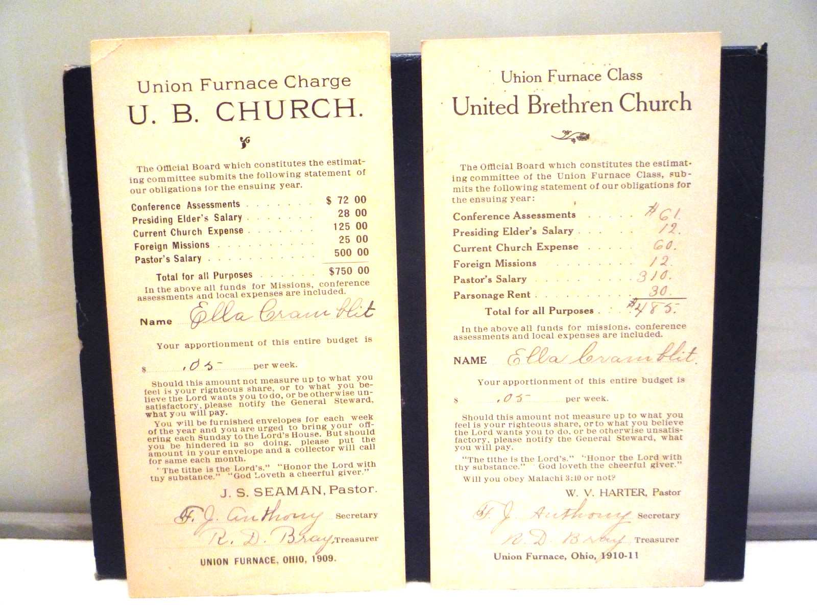 Union Furnace, Ohio 1909-11 History, United Brethren Church, Ella Cramblit, etc.