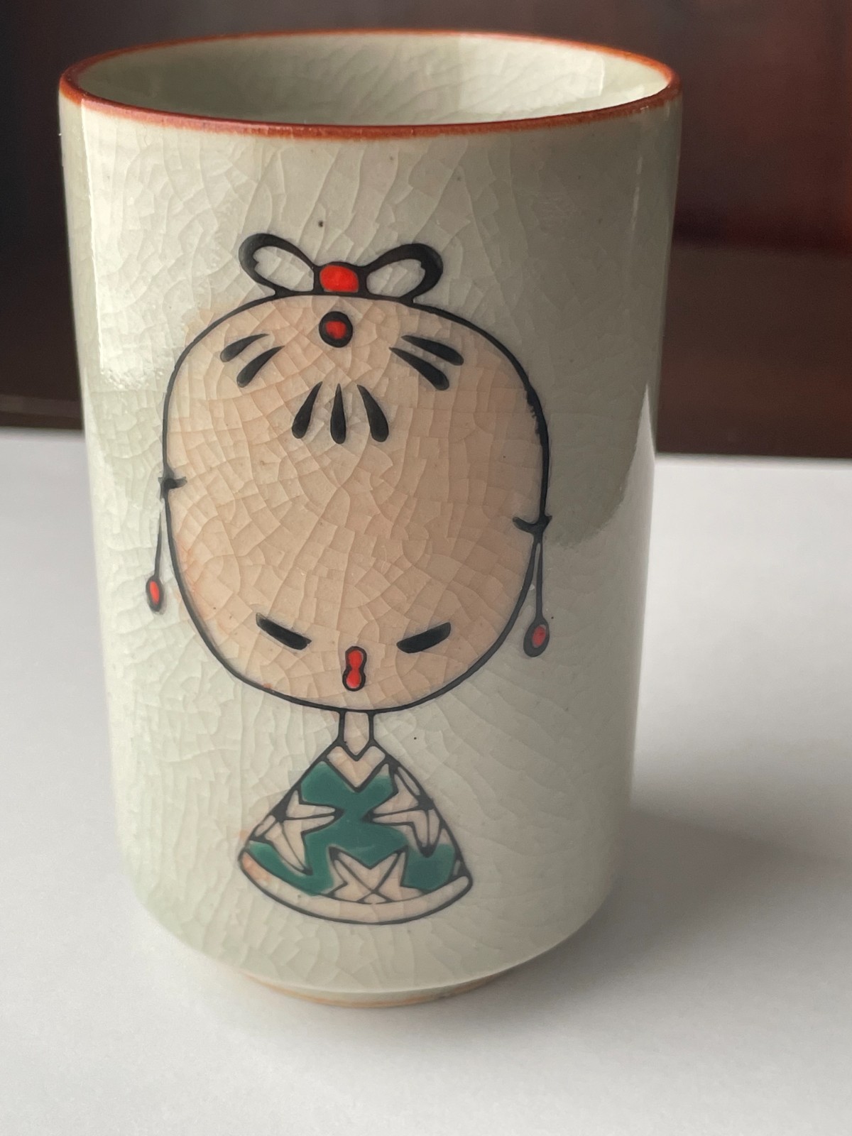 Otogiri Kokeshi Girl Sake Cup Vintage Porcelain 1960s MCM Japanese Otogiri Kokeshi Girl Sake Cup Vintage Porcelain 1960s MCM Japanese