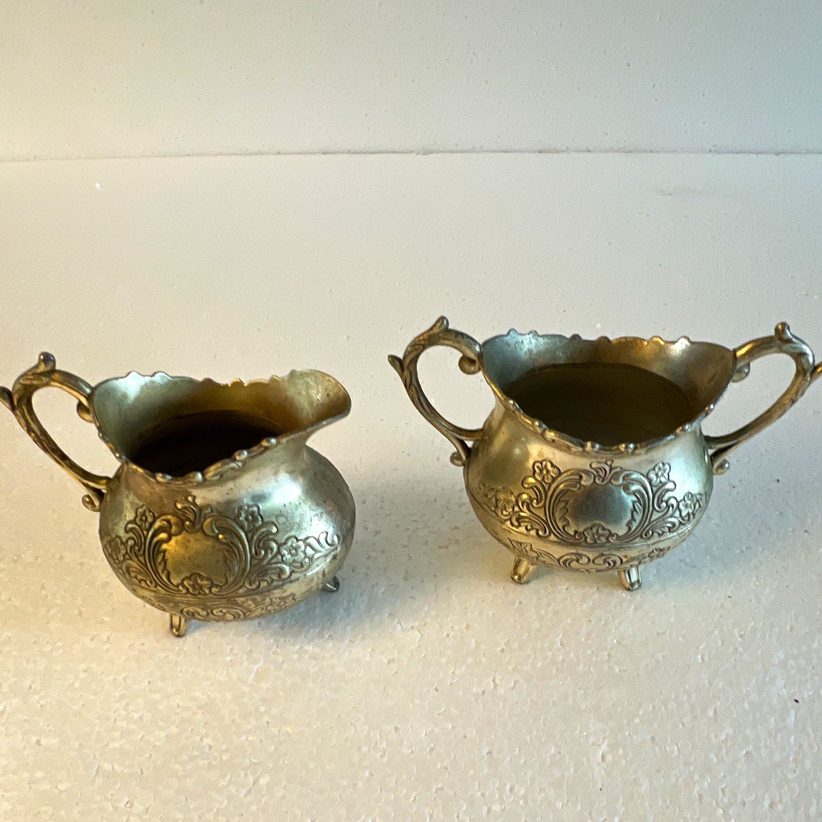 Vintage Made in Japan Silverplate Floral Creamer & Sugar Bowl Set, 2pc