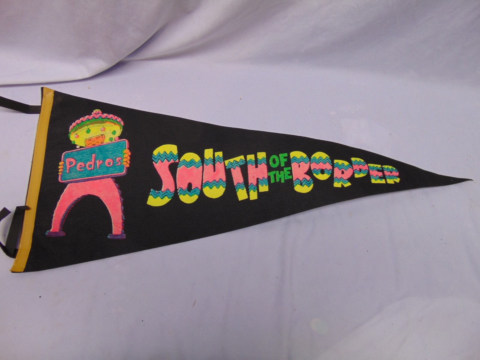 Vintage original Pedro's South of the Border black pink yellow felt Pennant 33