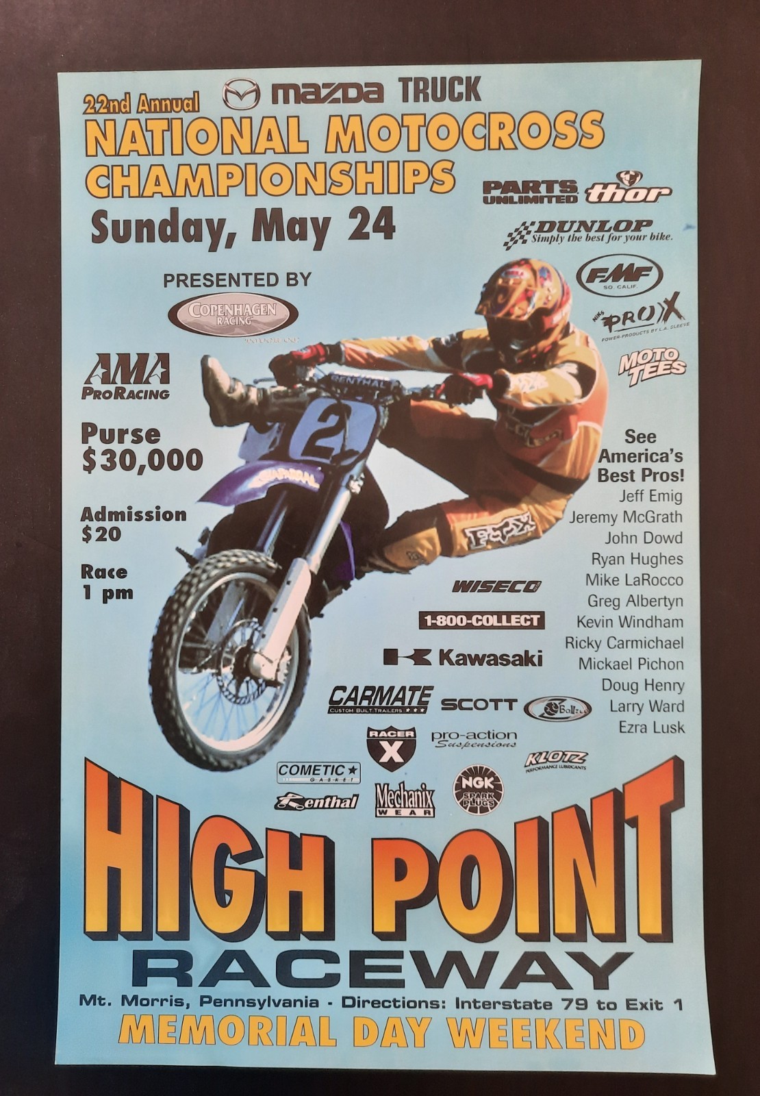 Vintage AMA High Point Motocross Racing Poster 1998 Jeremy McGrath Yamaha