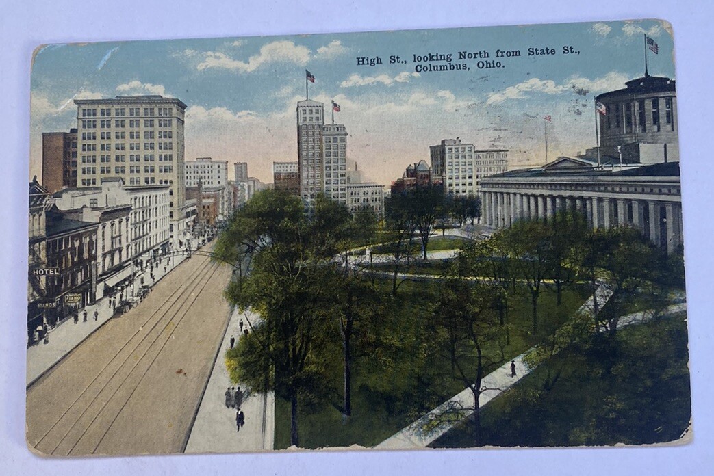 High Street View North from State St ~ Columbus Ohio OH ~ Antique 1910s Postcard
