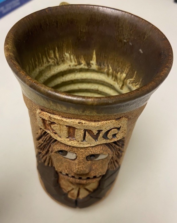 KING Stoneware Pottery Mug Oversize Renaissance 3-D Face Brown Signed