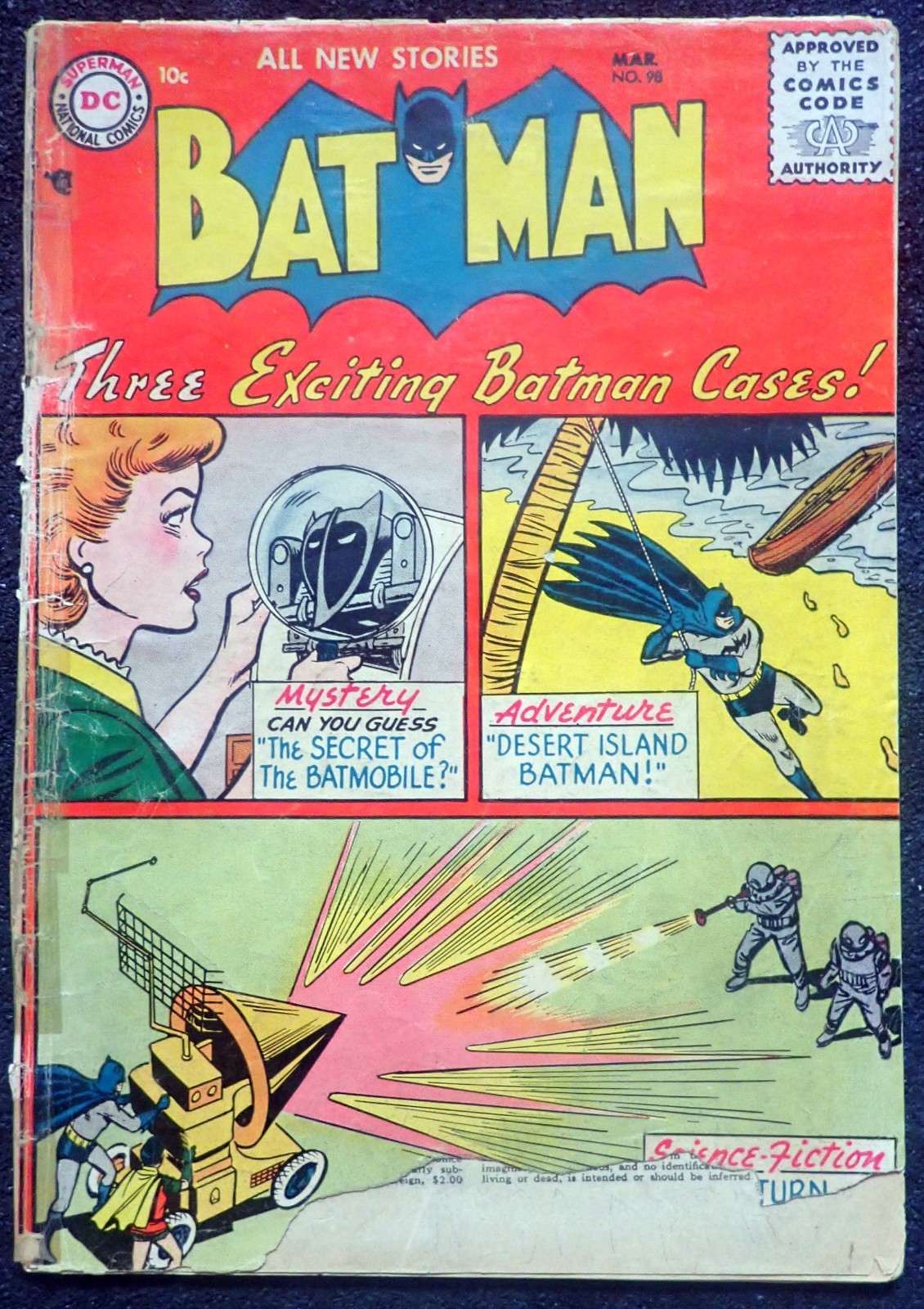 BATMAN #98 💦 SECRET OF THE BATMOBILE 💦 1956 COMPLETE and UNRESTORED