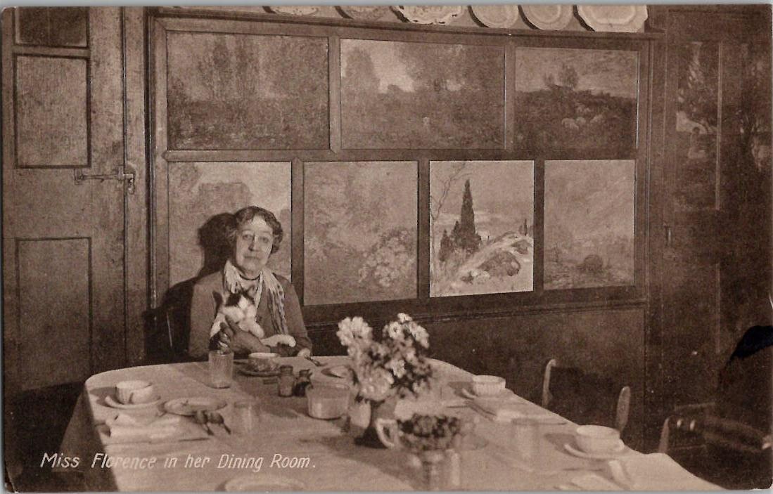 Miss Florence in Dining Room w/ Cat Howard B. Welch Saxony RPPC Postcard Miss Florence in Dining Room w/ Cat Howard B. Welch Saxony RPPC Postcard