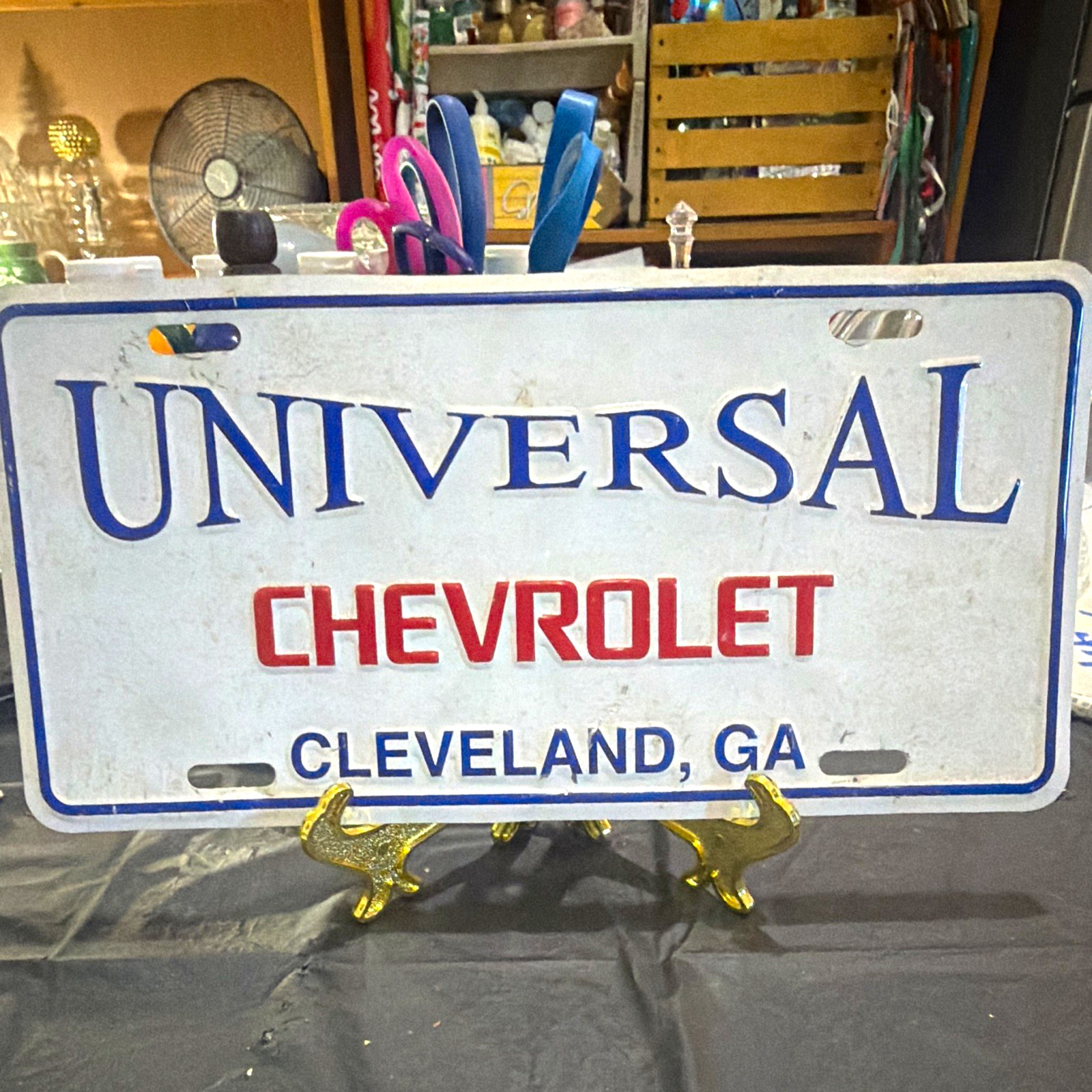 Vintage 1980s Universal Chevrolet Cleveland GA Emboss Metal Sign License Plate 