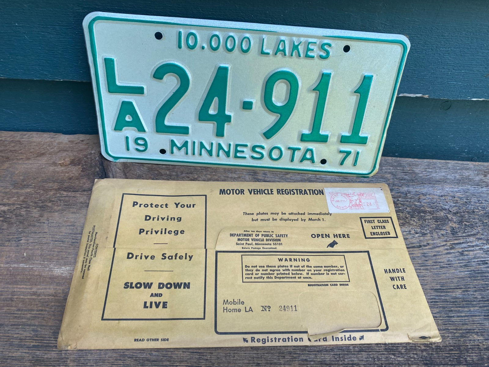 Vintage Original 1971 Minnesota License Plate LA 24-911 Envelope 10,000 Lakes Vintage Original 1971 Minnesota License Plate LA 24-911 Envelope 10,000 Lakes