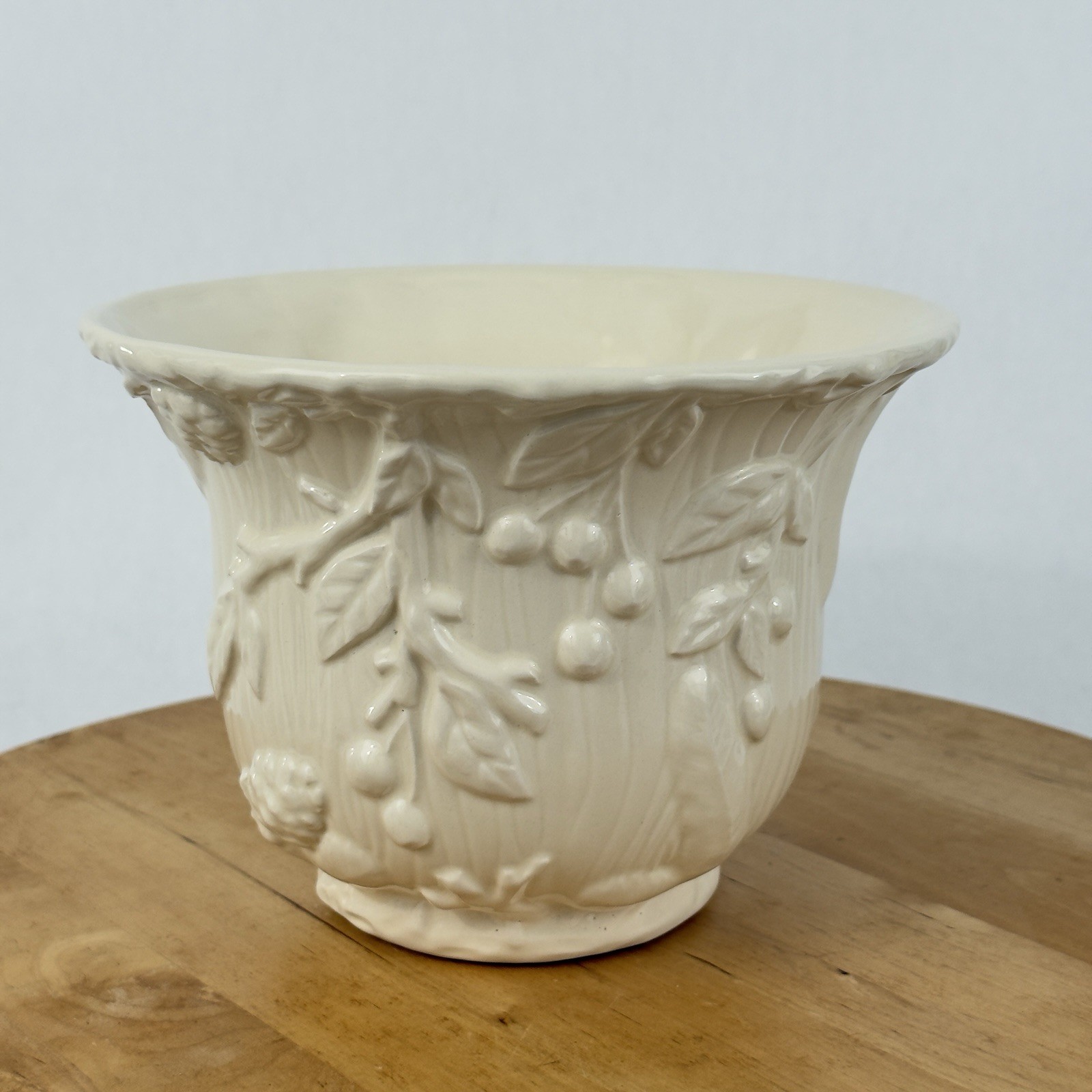 Vintage PORTA Made in Portugal Cream Ceramic Cachepot or Planter, Raised Relief