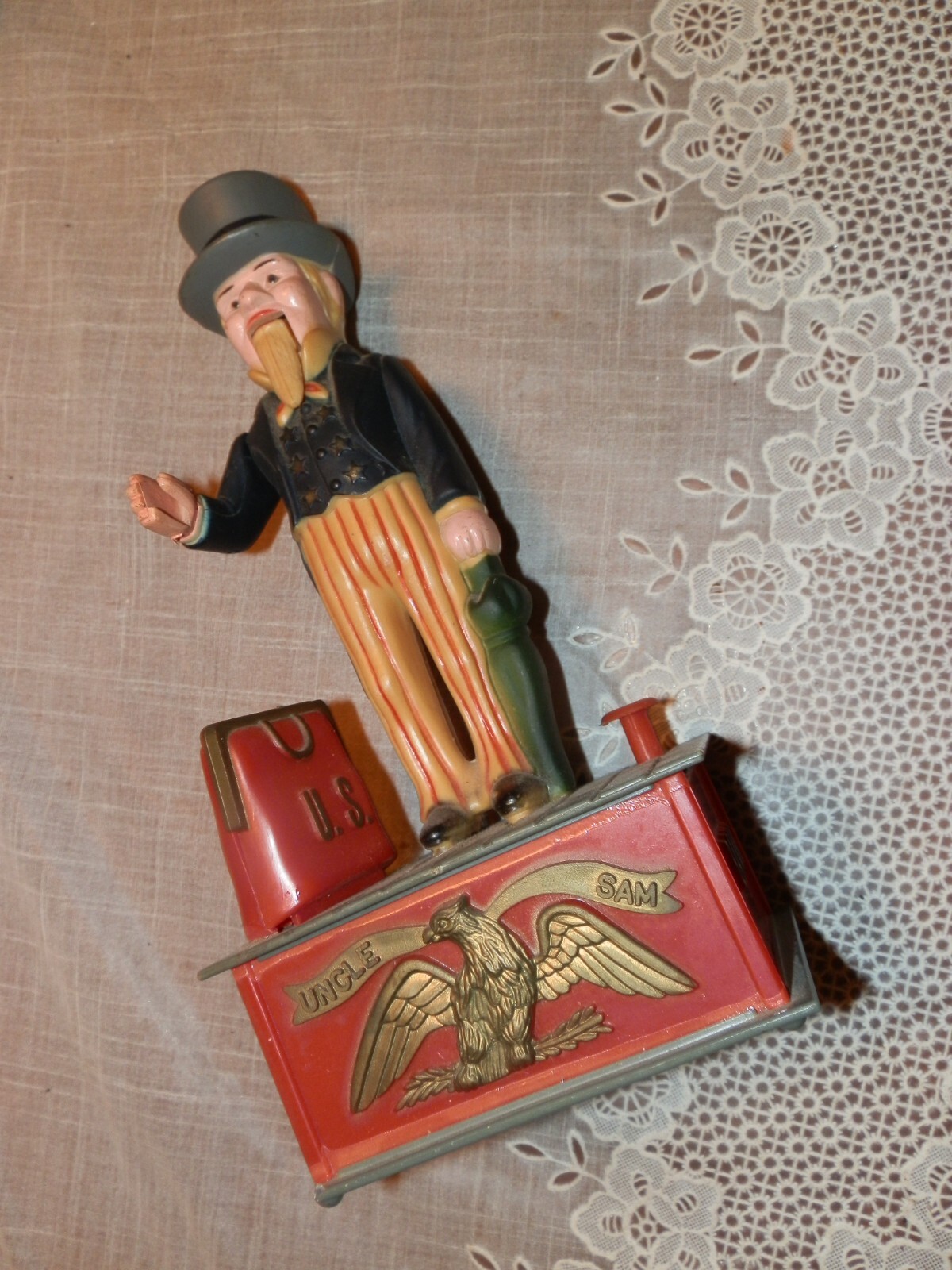 Vintage Uncle Sam Plastic bank, Made in Hong Kong, 9 x 4 x 3.25\ Vintage Uncle Sam Plastic bank, Made in Hong Kong, 9 x 4 x 3.25\