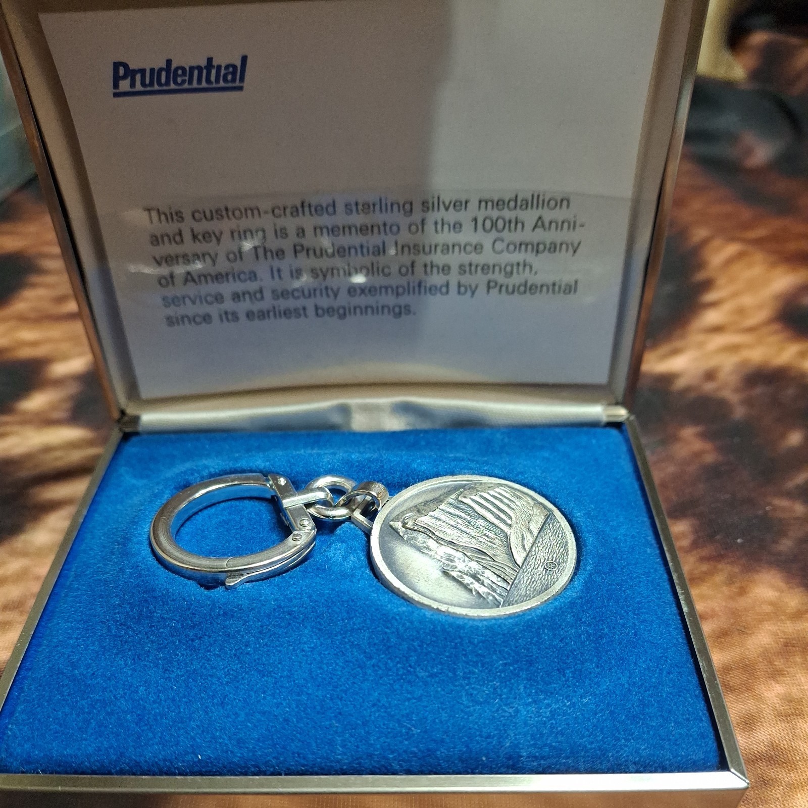 Vintage Sterling Silver Prudential Centennial 1875-1975 Keychain w/ Presentation