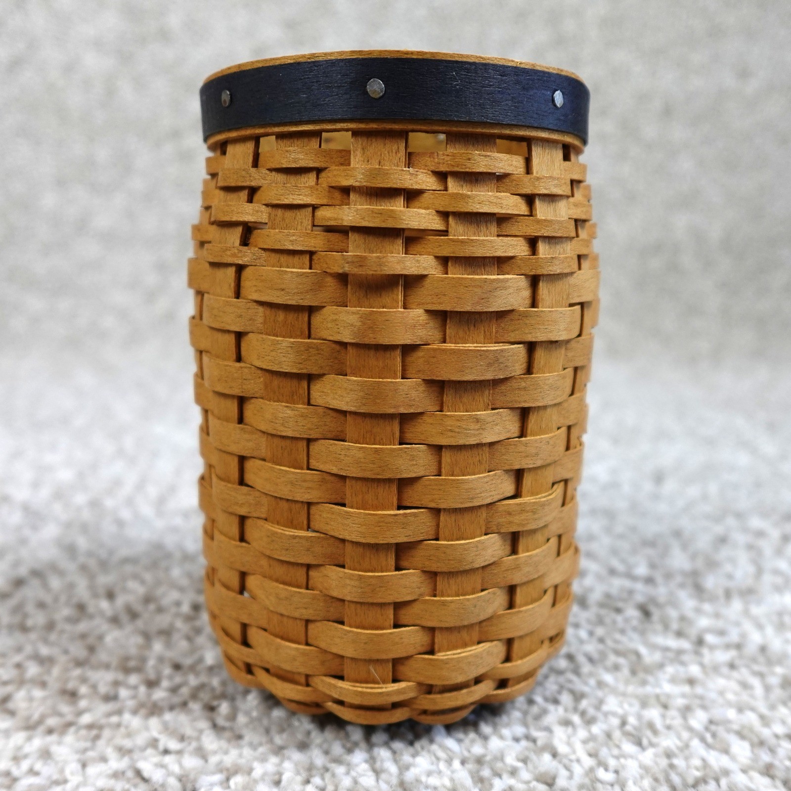 Longaberger 2003 Blue Ribbon Pride Basket Cylindrical Woven Blue Band With Card