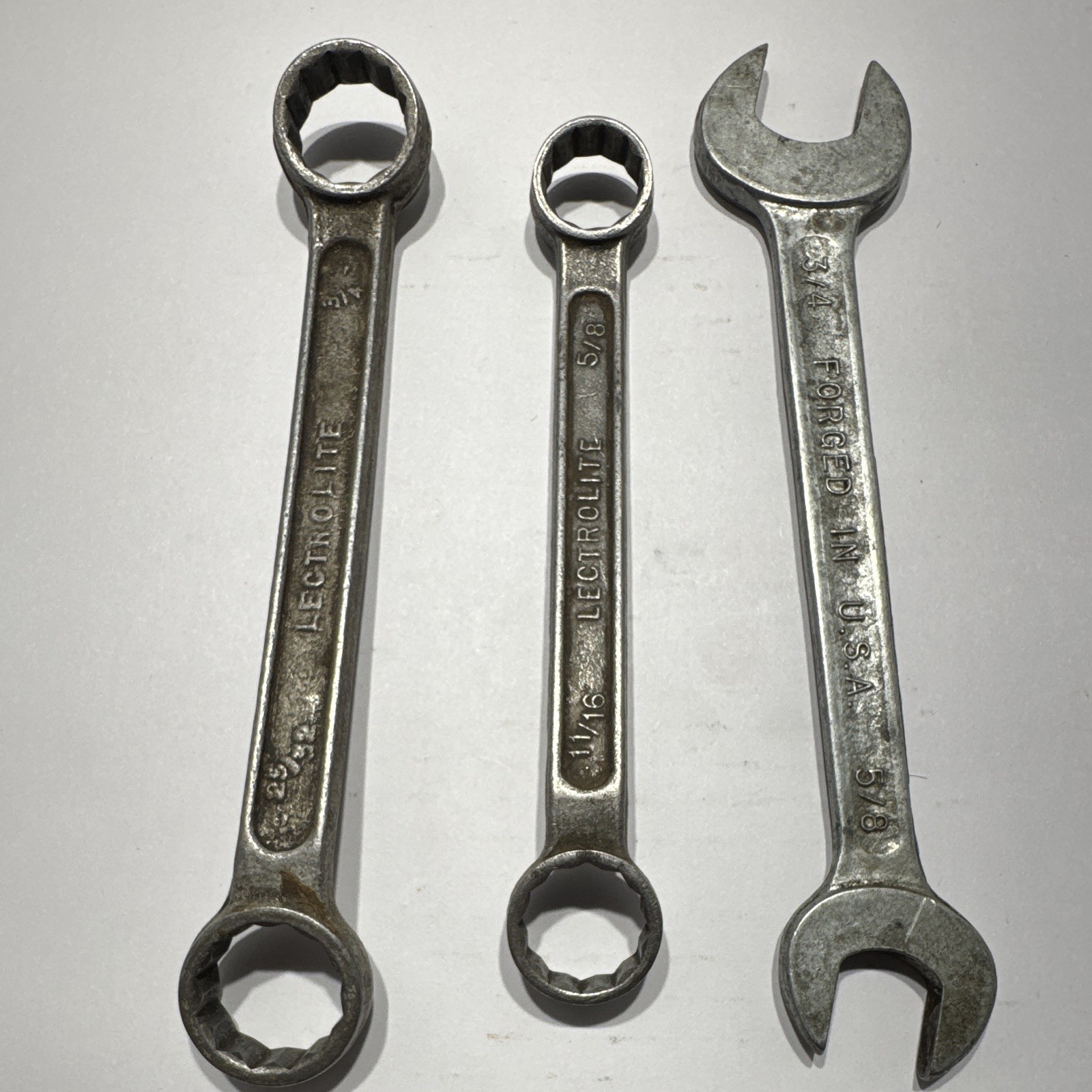 Vintage Wrench 3pc Lot Lectrolite USA Forged 3/4 5/8 11/16 25/32
