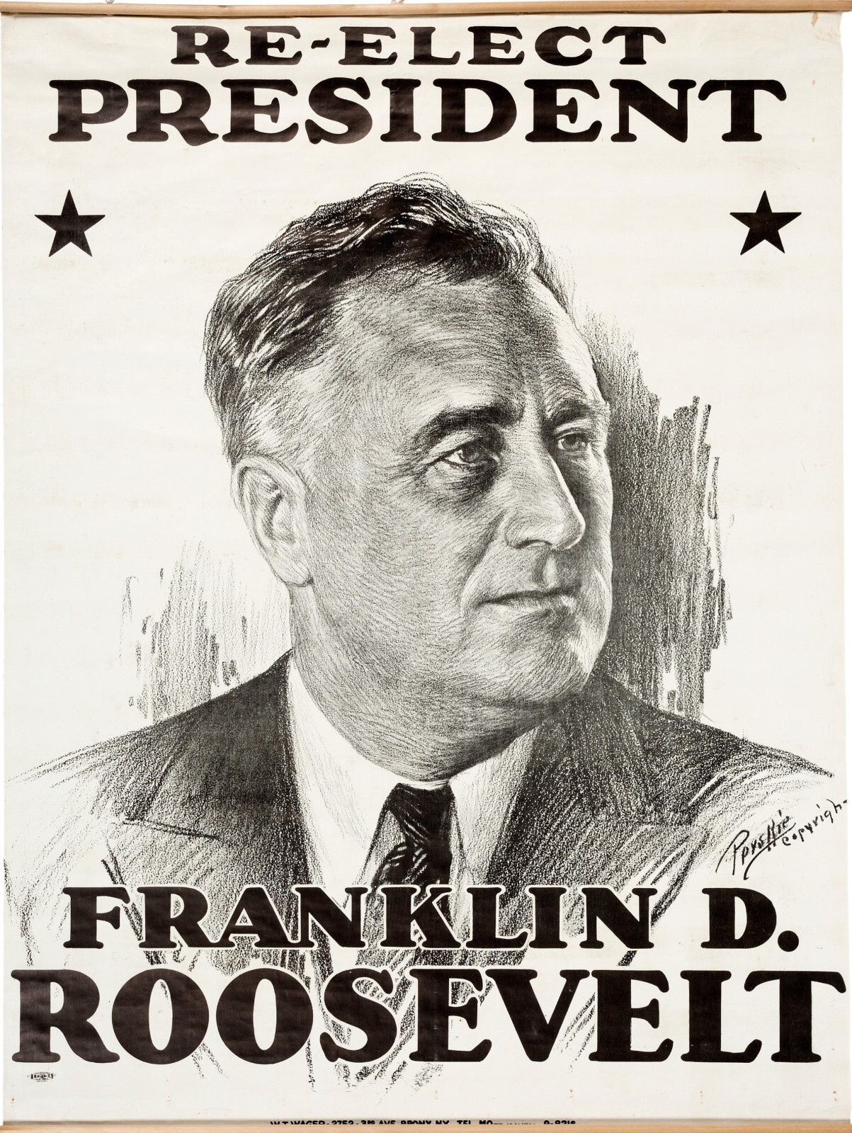 1936 Franklin Roosevelt Presidential Campaign NEW Sign 24x30