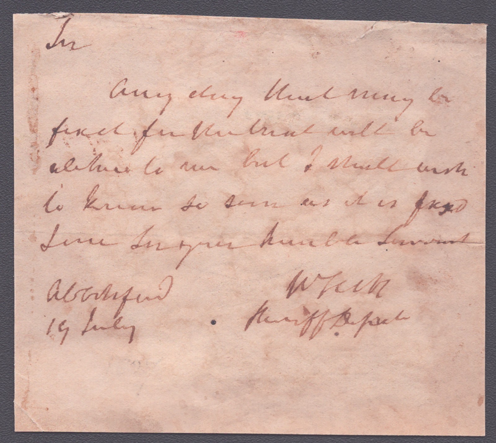 SIR WALTER SCOTT - AUTOGRAPH NOTE SIGNED 7/19