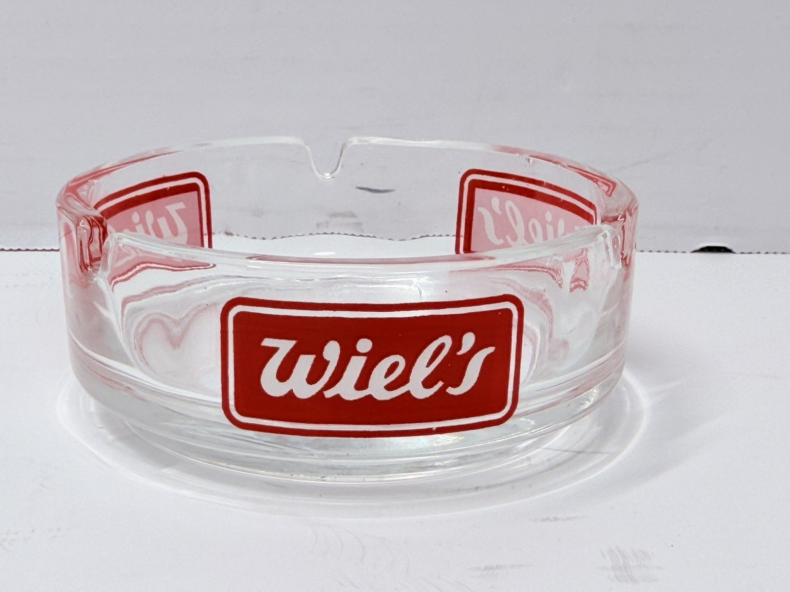 Vintage Wiel’s Belgian Beer Glass Ashtray Red Logo Barware 4 Inch