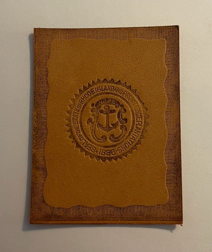 Vtg c. 1910s STATE OF RHODE ISLAND Tobacco Leather Patch Premium