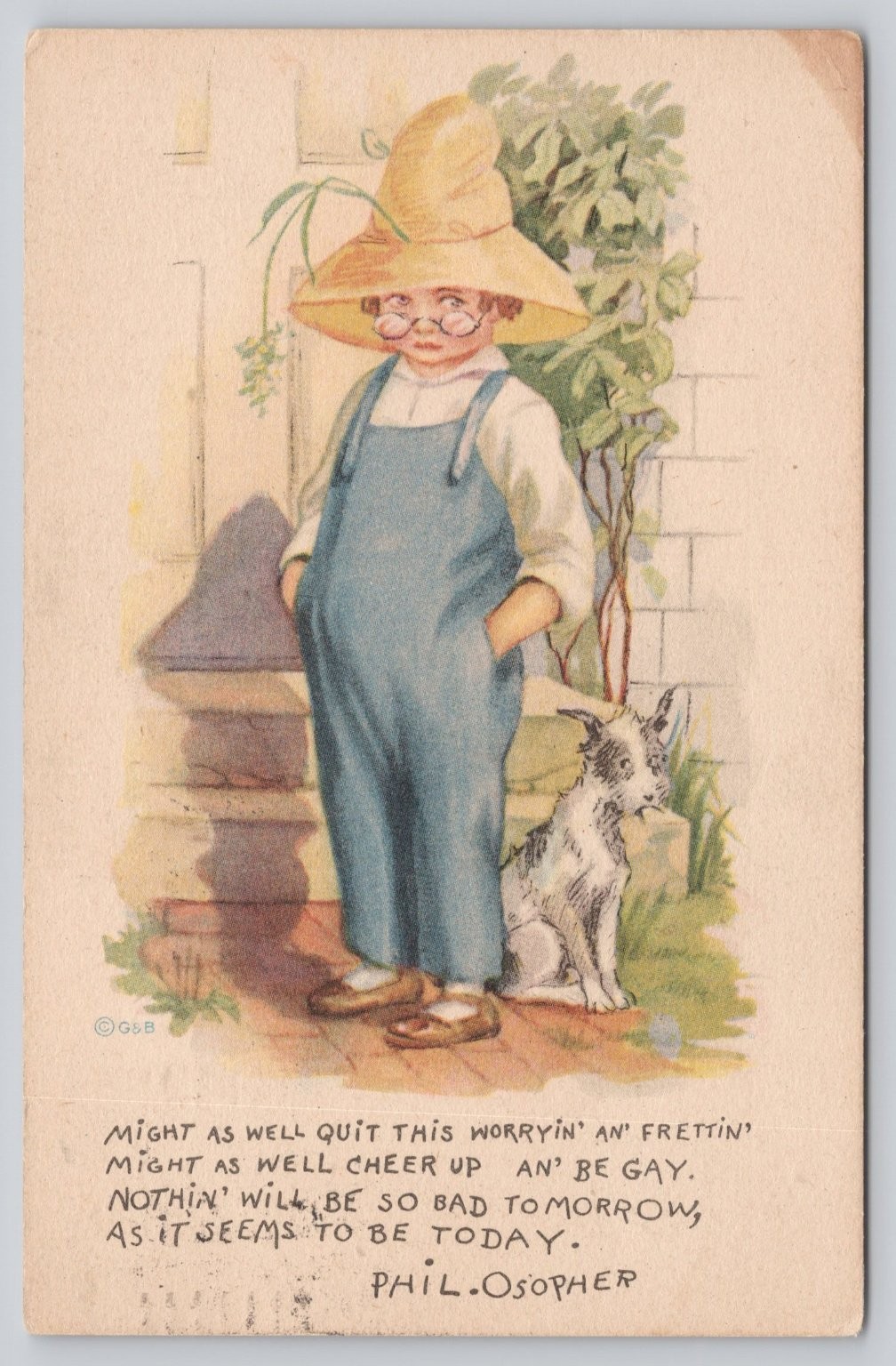 1916 Gartner & Bender Boy in Straw Hat Dog \ 1916 Gartner & Bender Boy in Straw Hat Dog \