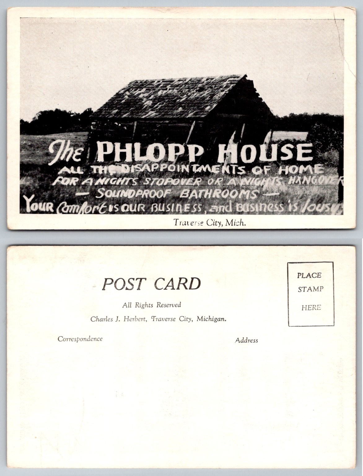 Vtg Humorous RPPC Phlopp House Traverse City MI Novelty Postcard Joke Vtg Humorous RPPC Phlopp House Traverse City MI Novelty Postcard Joke