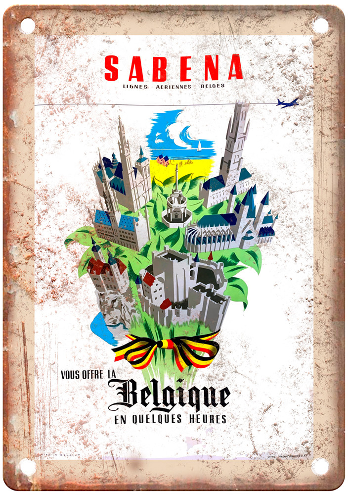 Vintage Sabena Lignes Aériennes Travel Poster Retro Look Sign T2416 Vintage Sabena Lignes Aériennes Travel Poster Retro Look Sign T2416