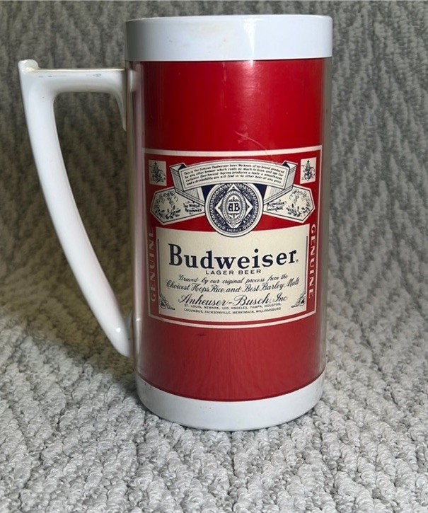 Vintage Thermo-Serv Budweiser Red Beer Stein Mug - Good Condition