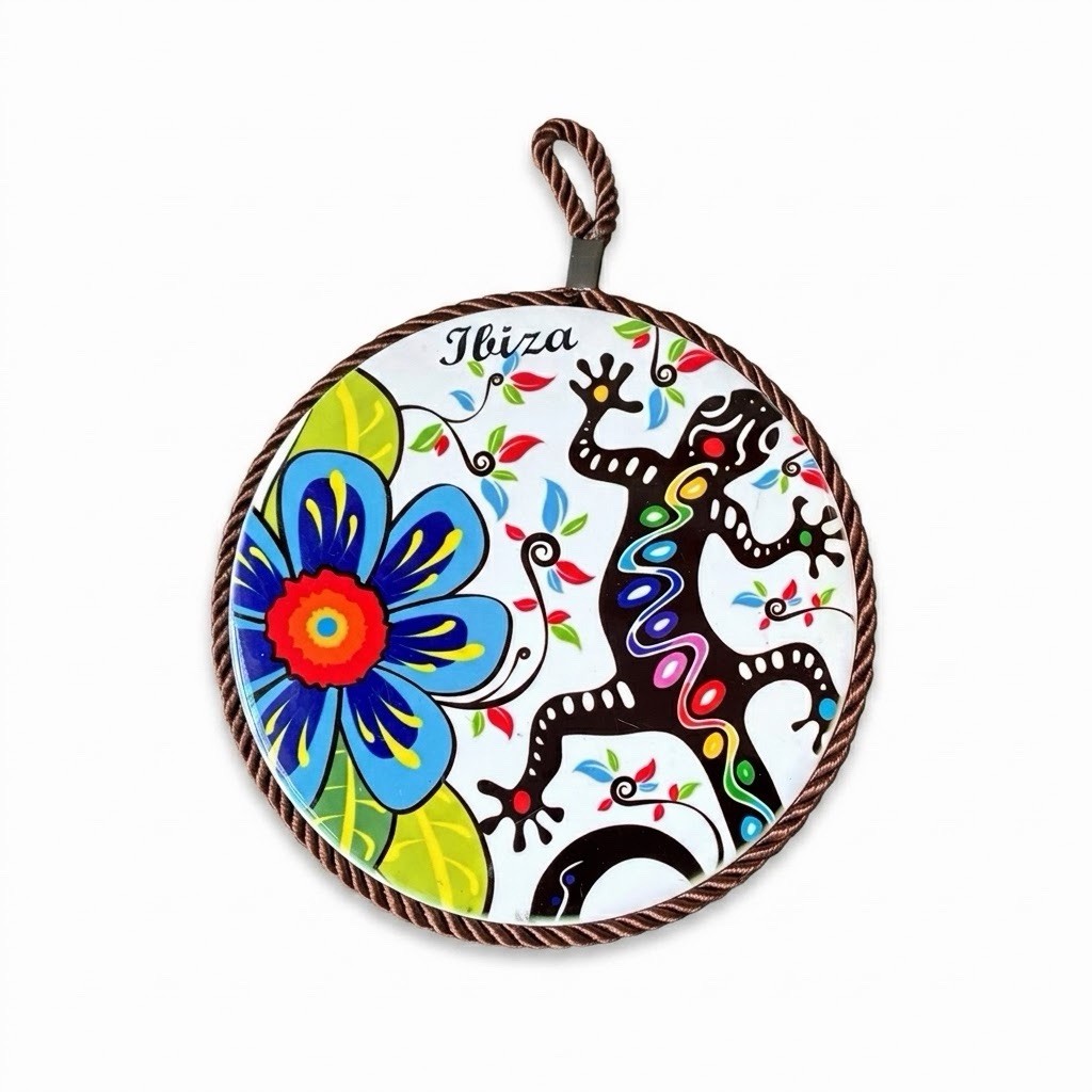Ibiza Spain Gecko Ceramic Trivet Wall Hanging Decorative Tile Cork Back Souvenir