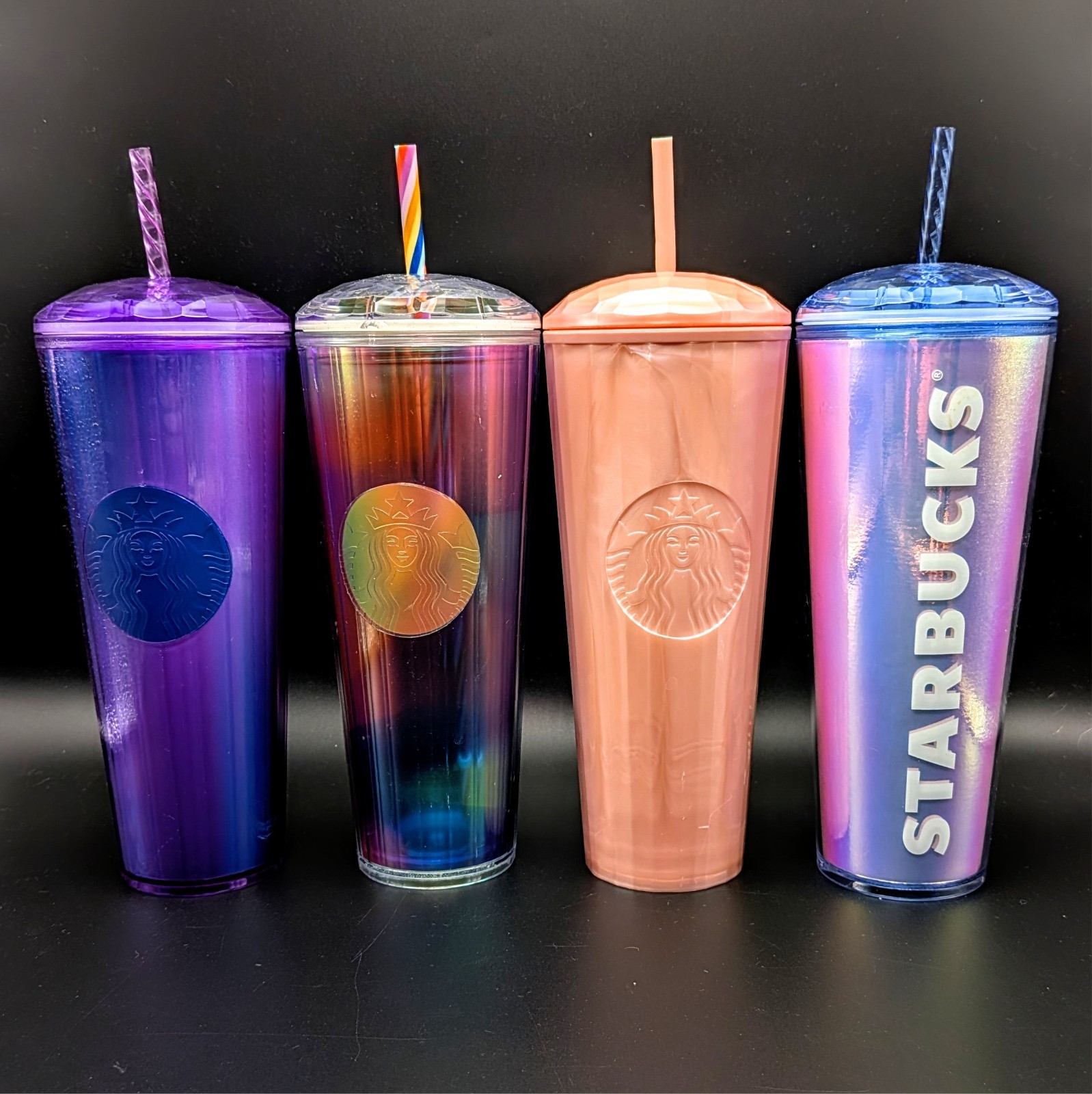 Starbucks Venti Tumbler Lot of 4 Iridescent Holographic Smooth Cold Cups 24oz