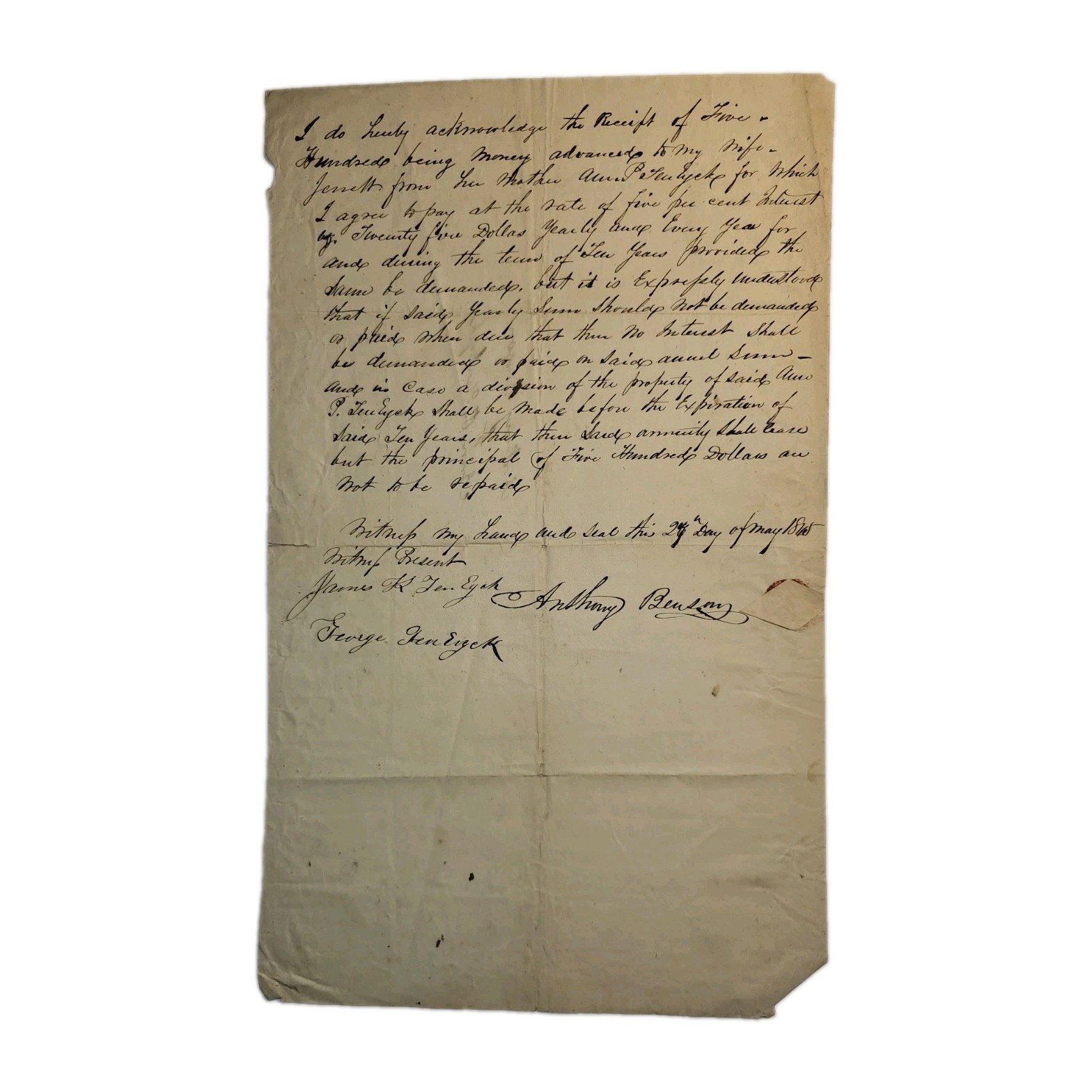 1845 TEN EYCK Family Document Marbletown NY Ulster Co Ann Keator Anthony Benson