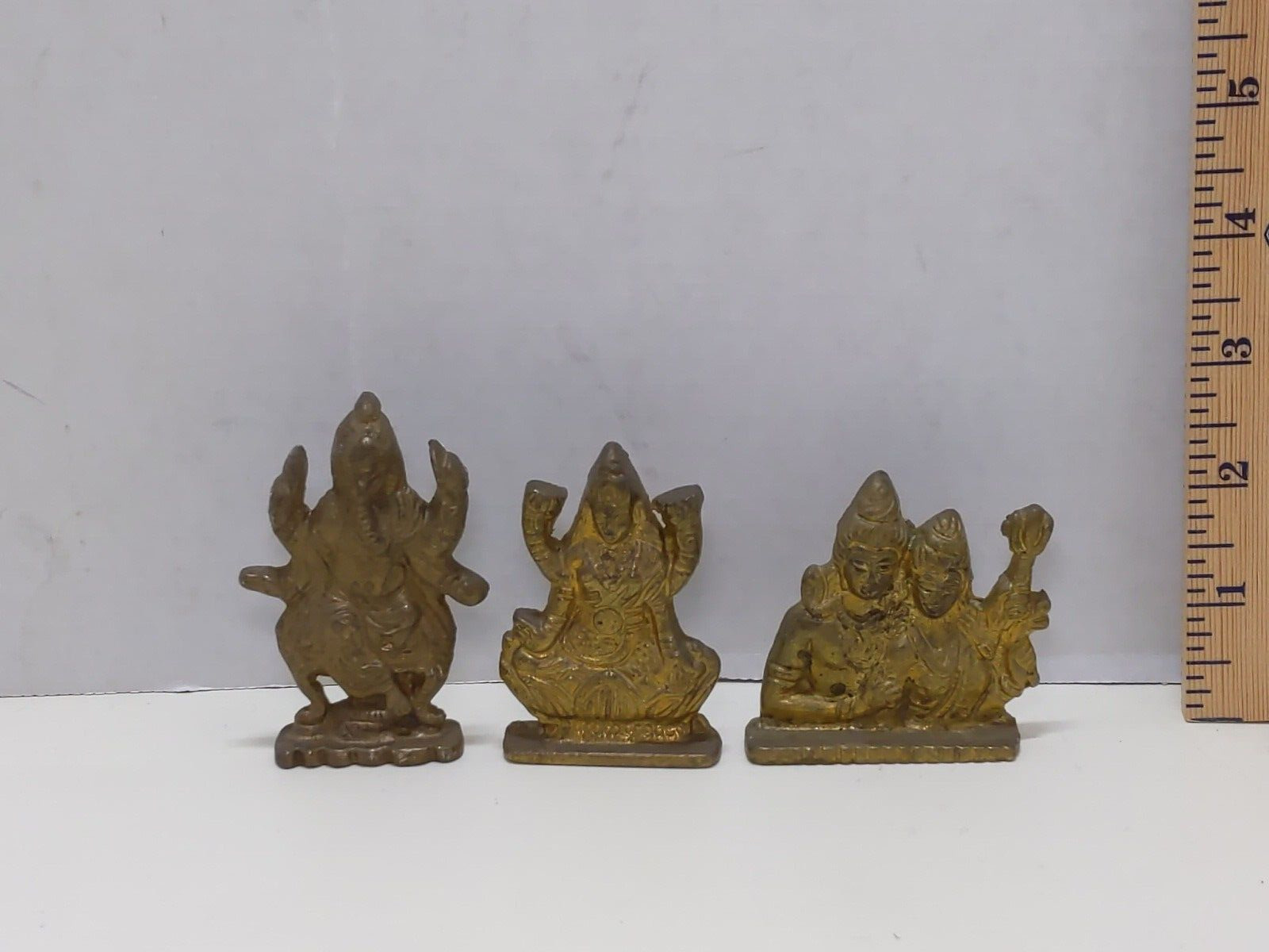 Vintage Small Brass Amulets Statues Hindu Gods Vishnu Laxmi Ganesha 