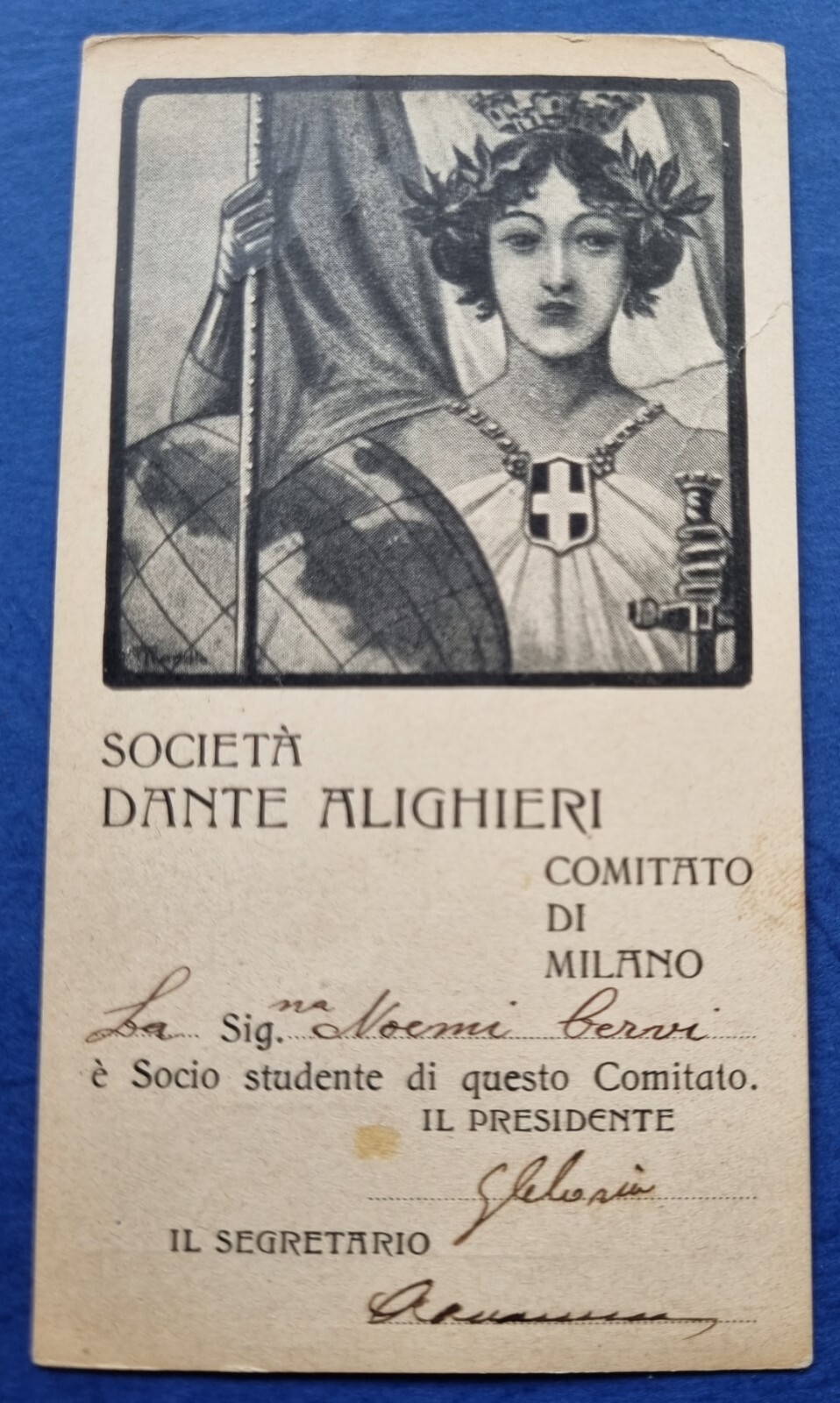 KINGDOM OF ITALY CARD NATIONAL SOCIETY DANTE ALIGHIERI MILAN COMMITTEE 1914
