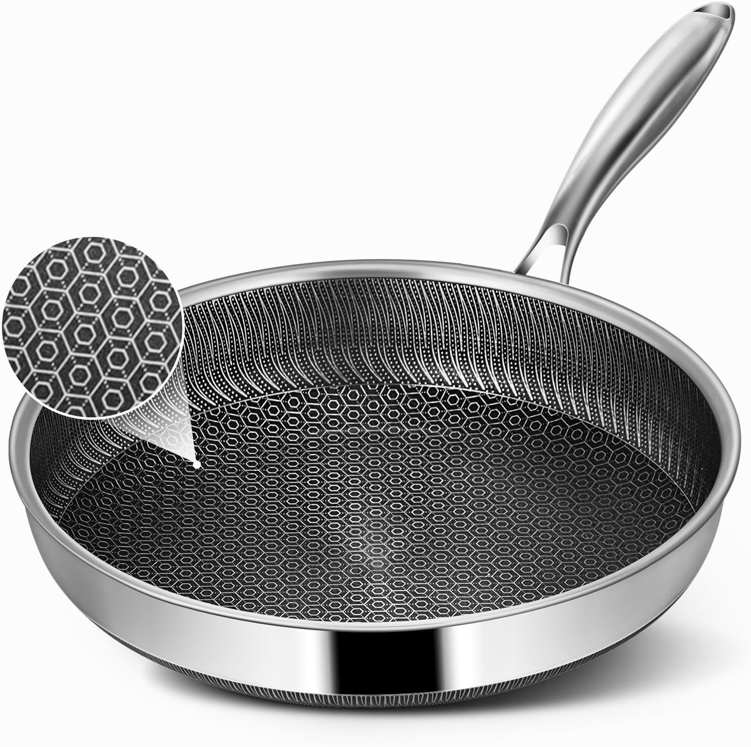 Frying Pans, 8-Inch Hybrid Frying Pans Stainless Steel Skillets, Dishwasher & Ov