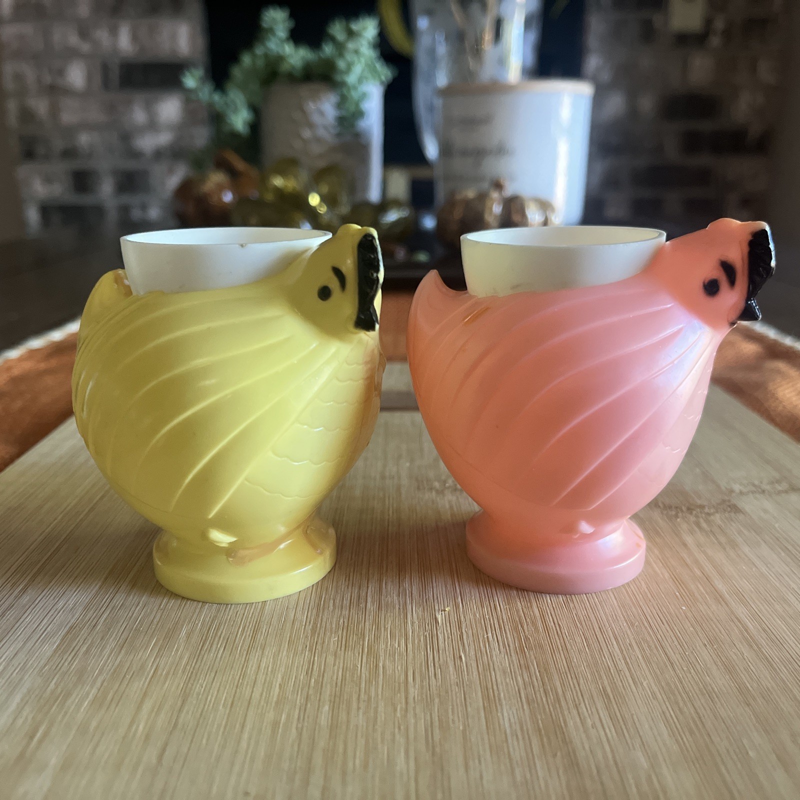 Adorable 50's 60s Soft Plastic Easter Egg Cups Figural Chicken Hen