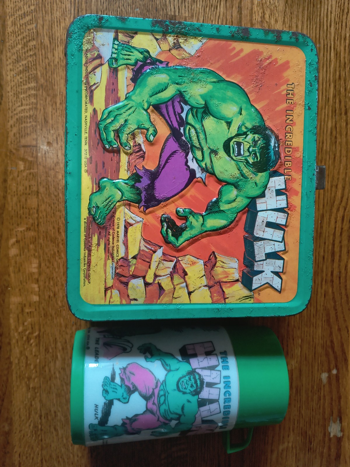 RARE 1978 The Incredible Hulk Metal Lunch Box With Thermos Lunchbox Complete