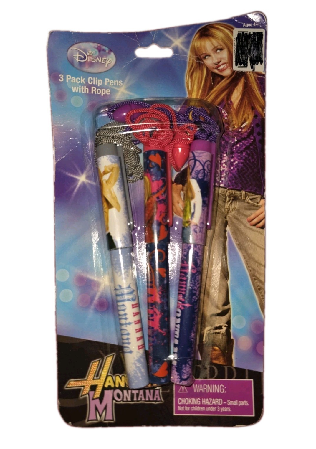 Y2K STYLE Disney Hannah Montana 3 Pack Clip Pen With Rope Set New Vintage