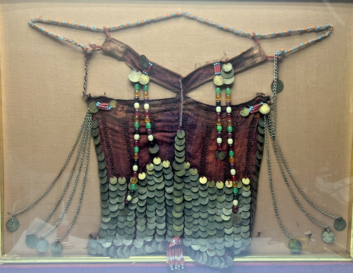 Vintage Bedouin Tribal Veil Face Covering Linen, Coins & Beads