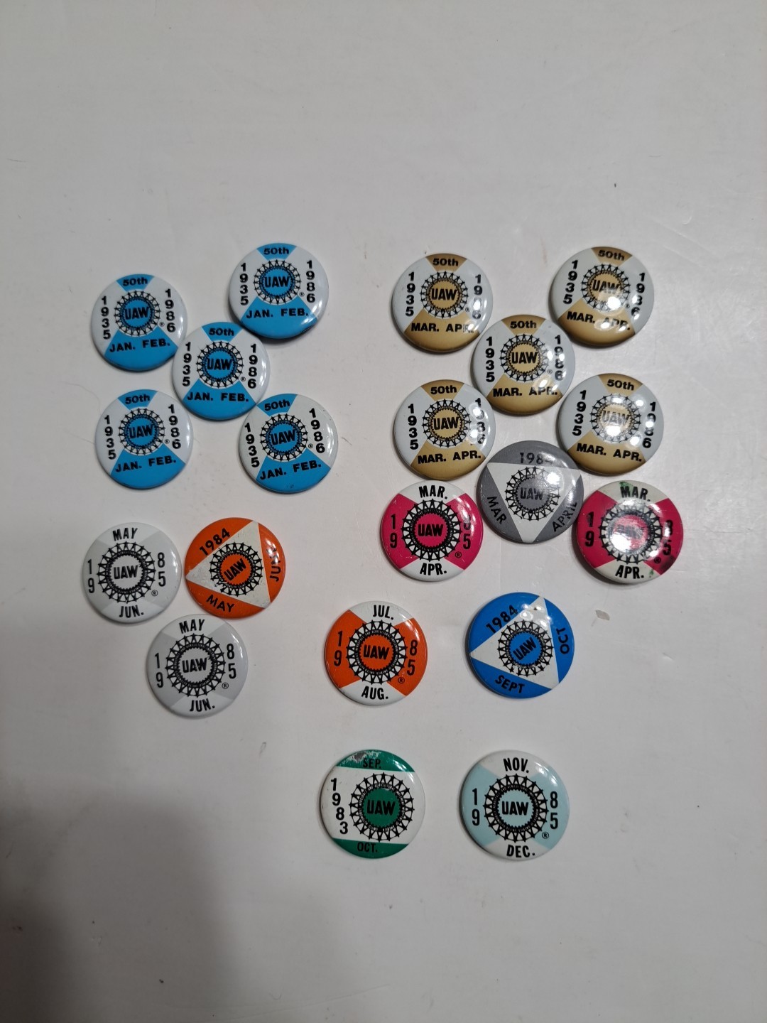 VINTAGE Lot Of 20 UAW Pins Dated 1983,1984,1985, 1986