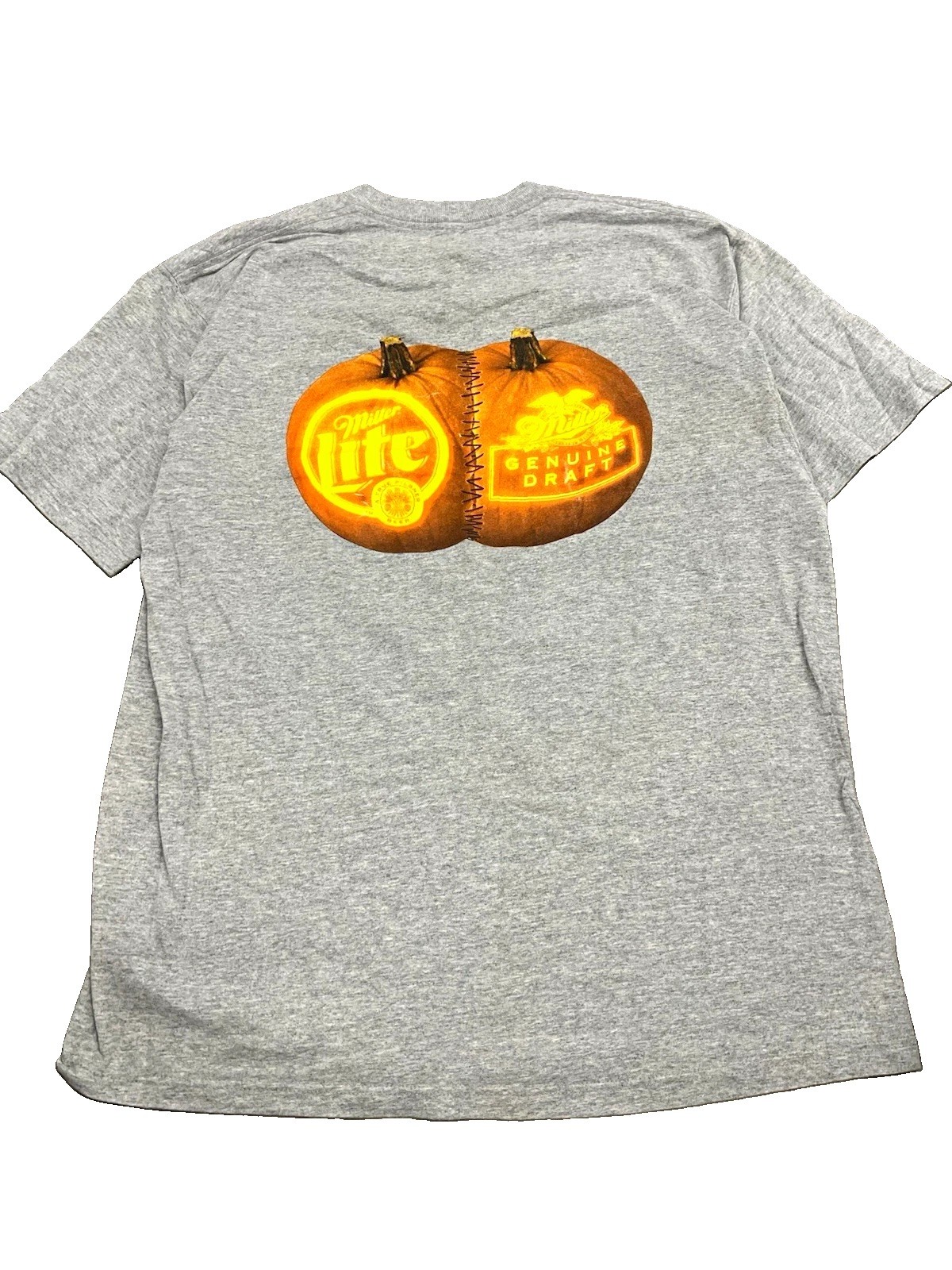 Vintage Miller Lite & Miller Genuine Draft Pumpkin Logo Graphic T-Shirt Gray L