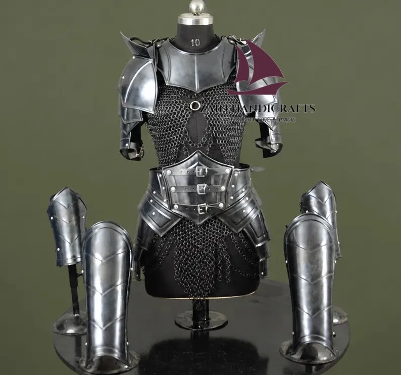 ZAIN Handcrafted Medieval Black Steel Armor Women Cuirass Pauldrons Christmas