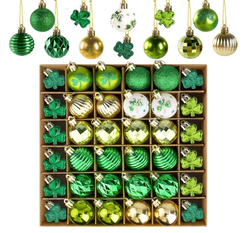 St. Patrick's Day Shamrock Ball Ornament Set - 36 Pcs Green Gold Decor